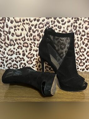 Aldo Black Sheer Panel Peep-Toe Ankle Boots